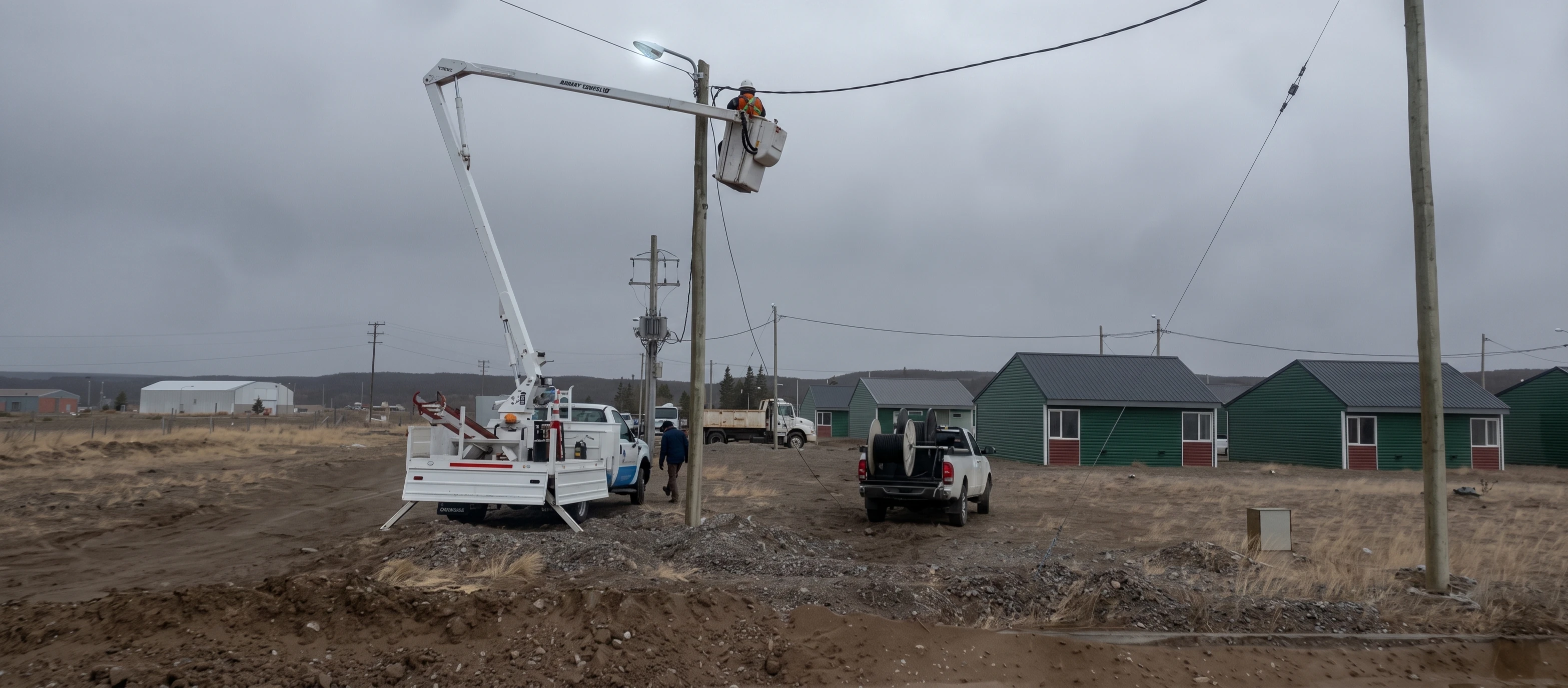Técnico de la cooperativa instalando el servicio en un poste del barrio